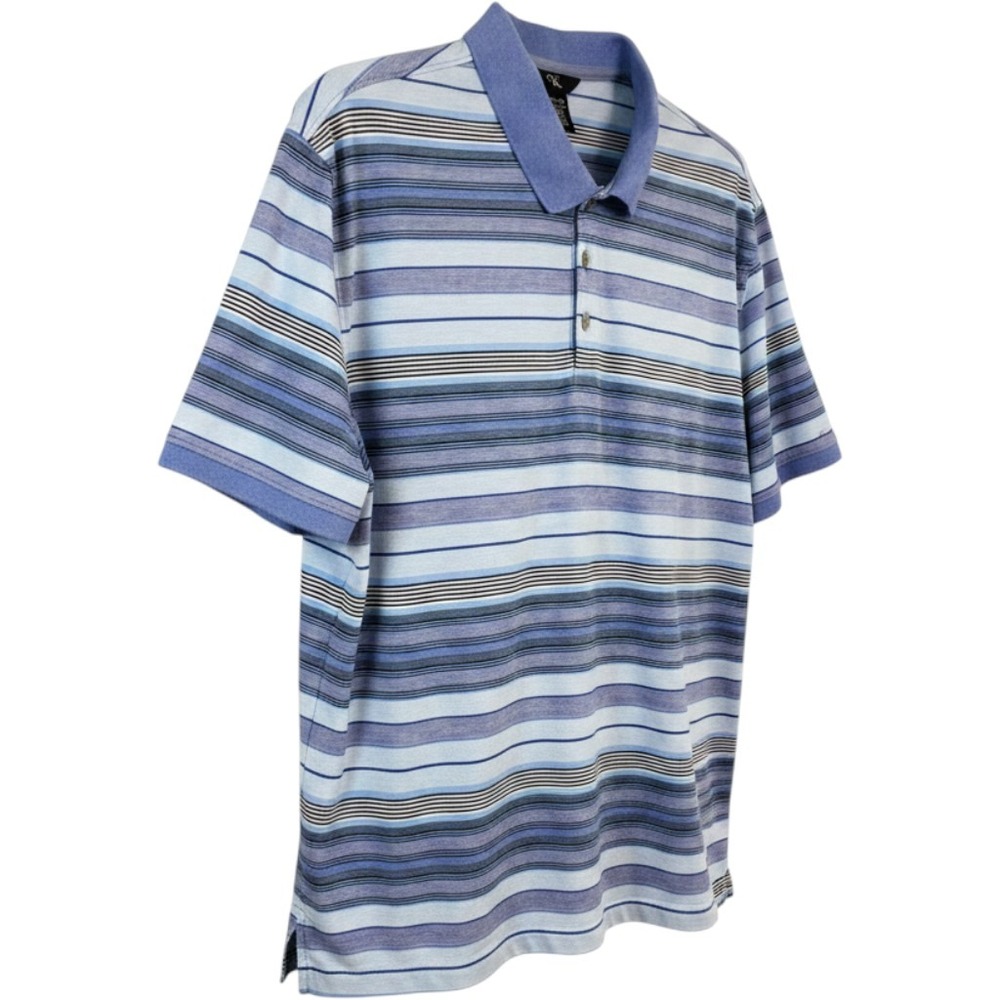Calvin Klein Men's Short Sleeve Polo Shirt XL‎ Blue Striped Cotton Classic Fit